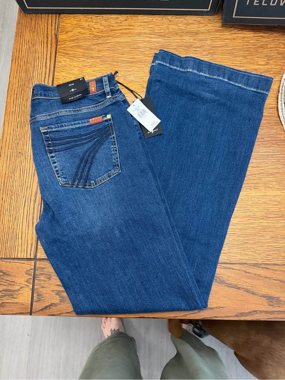 7 For All Mankind Women’s Slim Illusion Dojo Jeans - Dark Blue Denim - Picture 4 of 5